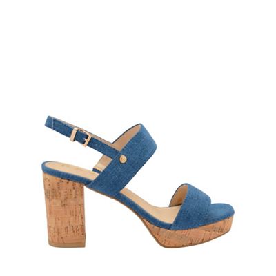 Blue denim 'Parker' ankle strap platform sandals